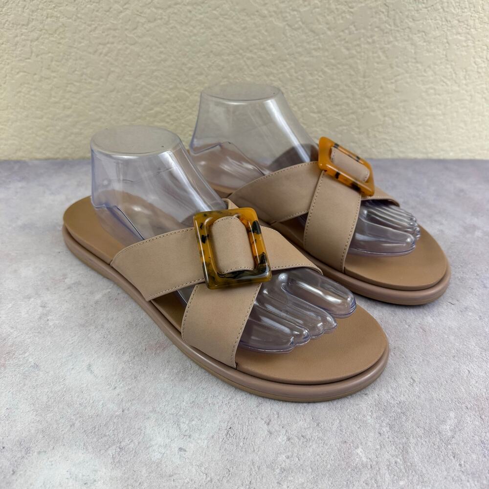 OluKai La'i Slide Sandals Womens 11 Nude Tortoise Buckle Sandal Summer Resort